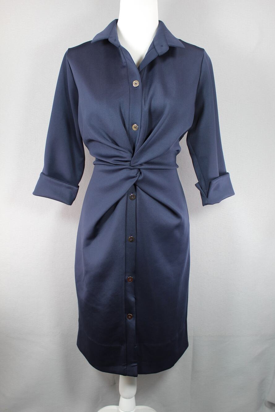 Gretchen Scott Twist & Shout Dress Women's Large Shirt Button Up Navy Blue